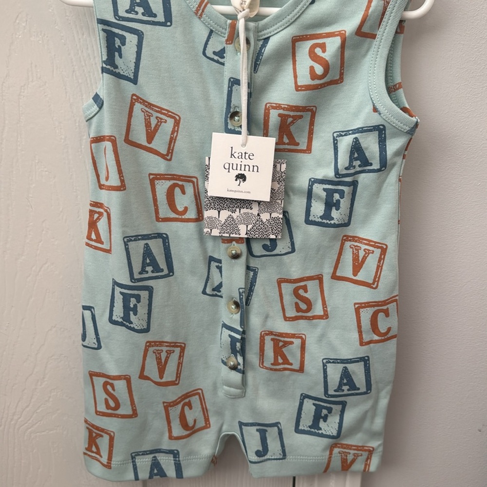 NWT-Kate Quinn alphabet sleeveless button/snap one piece shorts outfit - Picture 3 of 5
